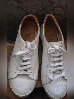 Cream Leather Lace-Up Espadrille Shoes